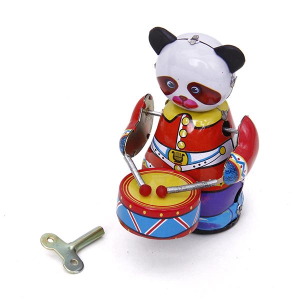 Vintage Toys Collection - Aufziehbares Uhrwerk-Panda-Schlagzeuger-Spielzeug im Vintage-Stil, Sammlerstück, Metalltierfigur,