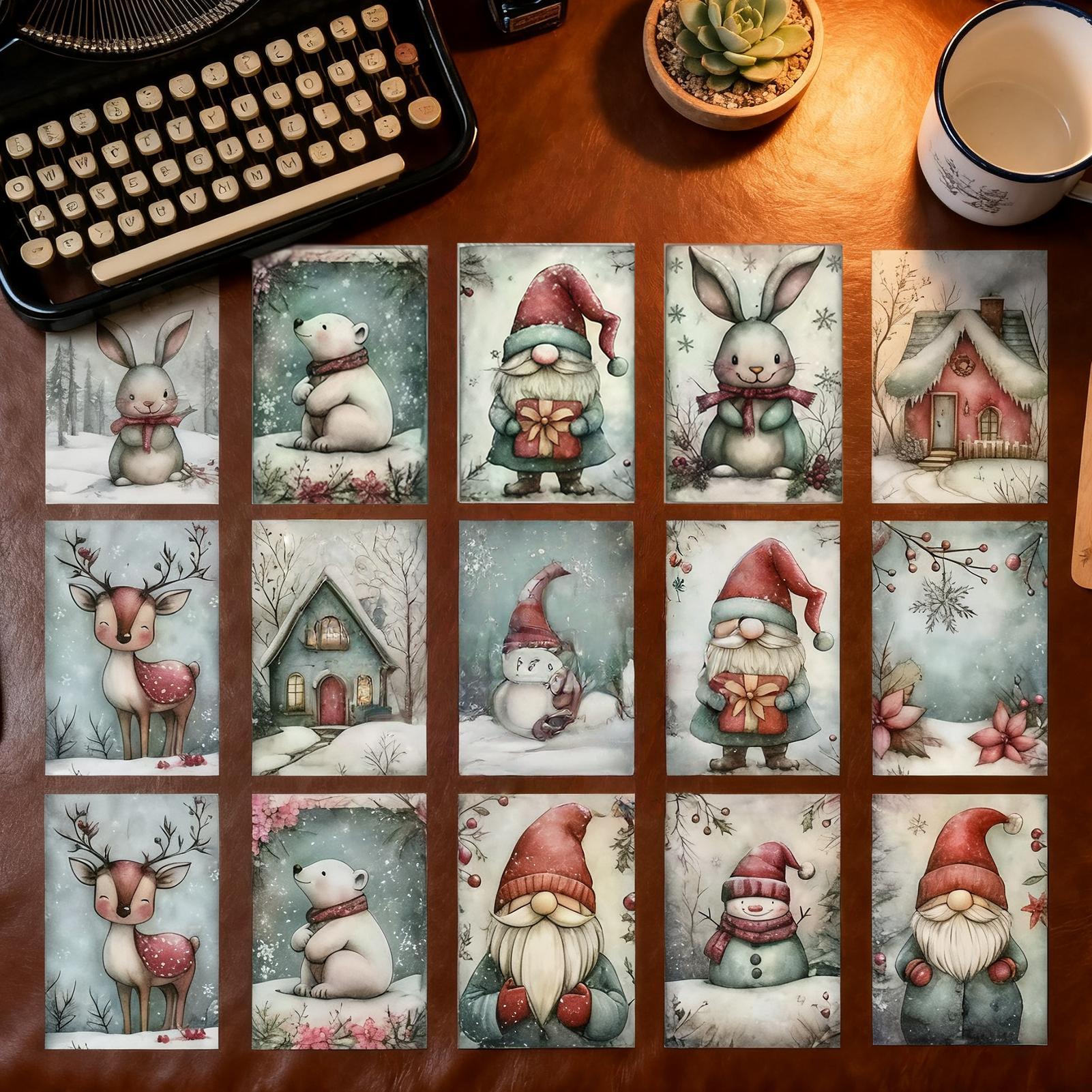 Collectible Vintage Greeting Cards - Weihnachtsgrußkarte, 20-teilig, zum Sammeln, Schnee-Thema, Vintage-Zwergtier-Feiertagspostkarte