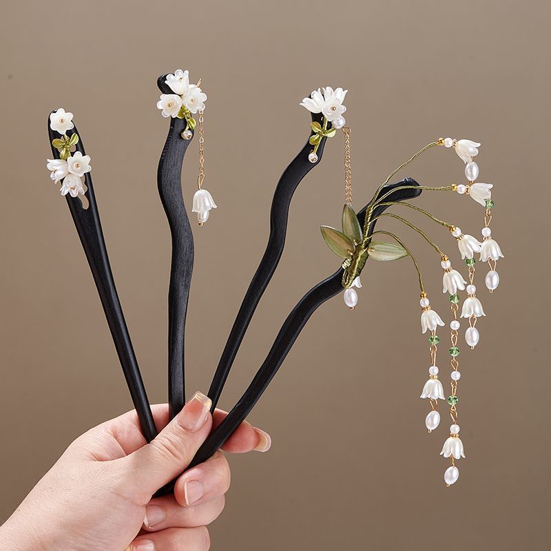 Vintage Collectible Item - Holzblumen-Haarnadel im Vintage-Stil mit Convallaria Majalis